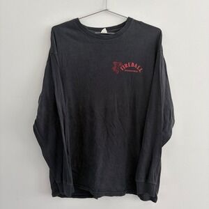 Fireball Cinnamon Whisky Mens Long Sleeve Graphic T-Shirt Black Faded